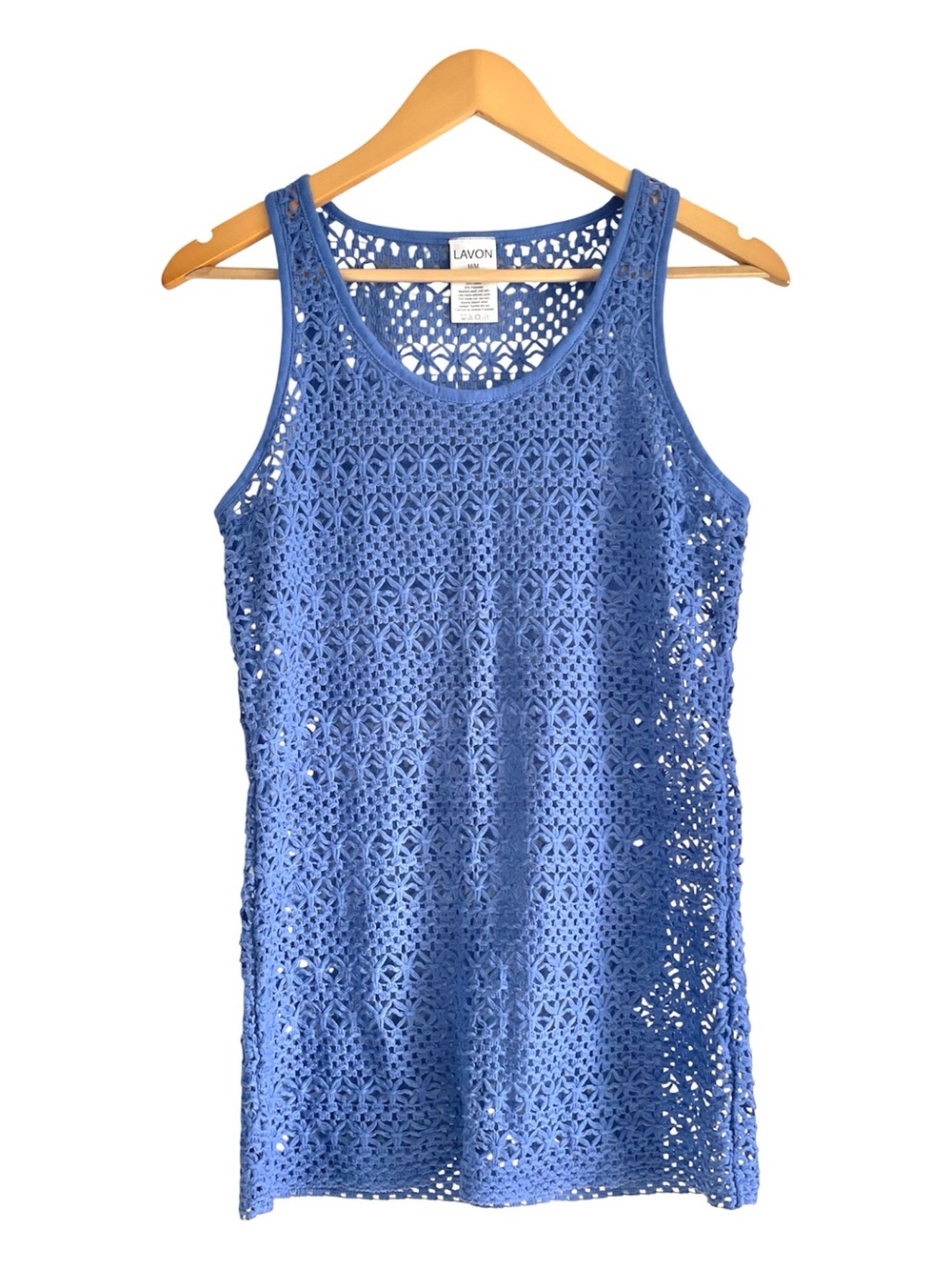 Lavon Beach Cover Up Tank Top Crochet Cotton Blend Open Knit Boho Coastal M